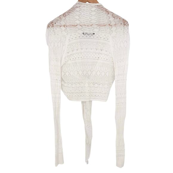 Peruvian Connection White Pima Cotton Crochet Tie Front Cropped Cardigan Size S - Picture 6 of 8